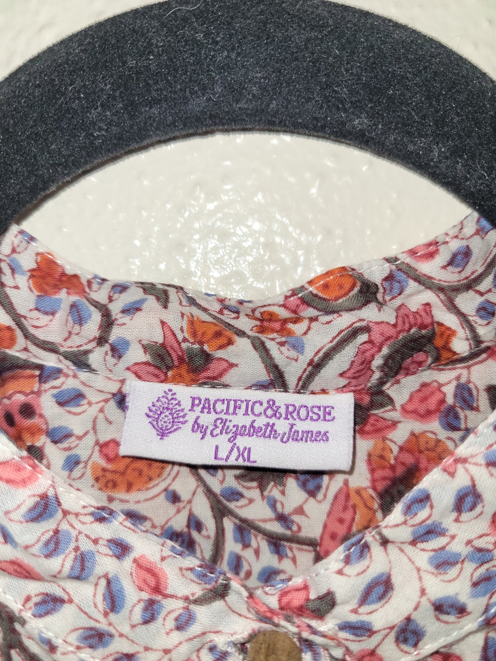 Pacific & Rose Elizabeth James Bird Floral Block Print Cotton Tunic Blouse L/XL - Picture 2 of 6